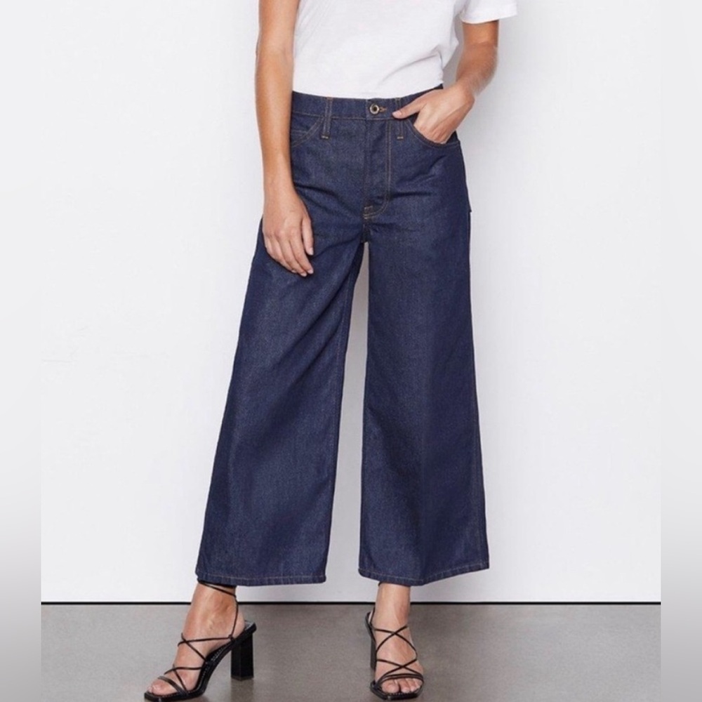 Frame Denim Wide Leg Cropped Jeans in Dark Indigo